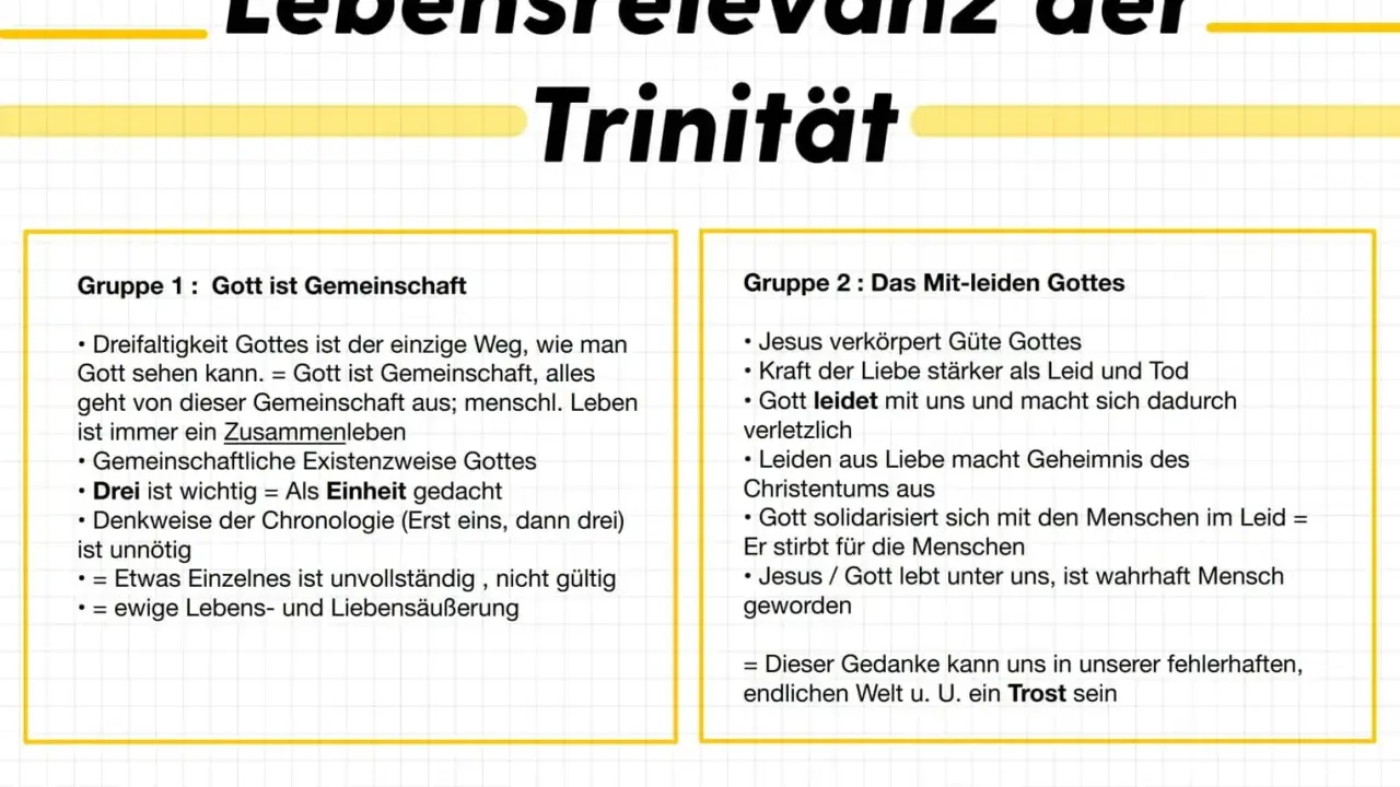 Die Lebensrelevanz der Trinität: Gott ist Gemeinschaft und leidet mit uns. Jesus ist Gott, der Mensch wurde.