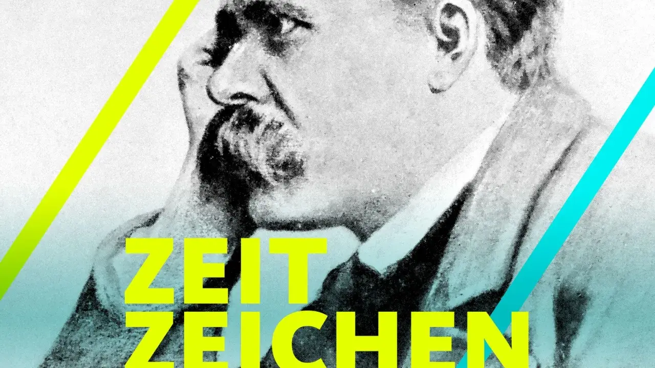 Ein Mann mit Schnurrbart, der über den ewigen Kreis nachdenkt, im Stil eines historischen Podcasts.