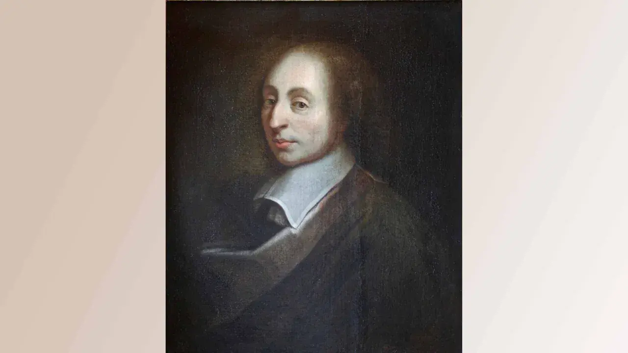 Gemälde von Blaise Pascal, dem französischen Mathematiker und Philosophen, mit nachdenklichem Blick.