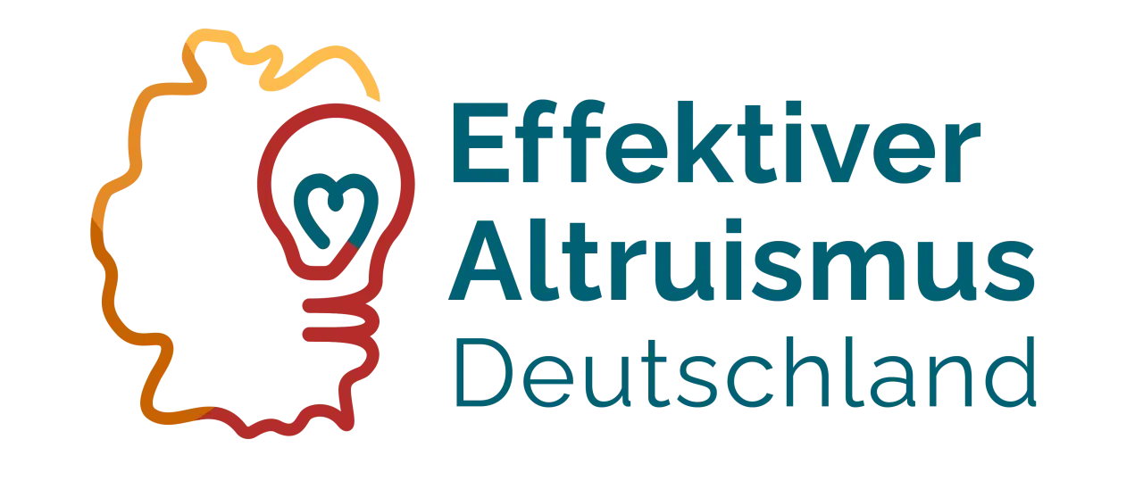 Logo für "Effektiver Altruismus Deutschland" mit stilisiertem Kopf und Glühbirne, die ein Herz enthält.