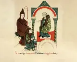 Heinrich IV. bittet die Äbtissin Mathilde um etwas.