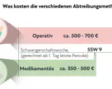 Kosten für Abtreibung in Deutschland: Operativ 500-700€, medikamentös 350-500€. Die Methoden sind nach Schwangerschaftswochen gestaffelt.