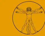 Vitruvianischer Mann als Symbol für das humanistisches menschenbild, perfekt proportioniert in Kreis und Quadrat.