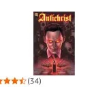 Comic-Cover: Ein Mann mit glühenden Augen, umgeben von Totenköpfen und Panzern. Die Bedeutung des Antichristen wird hier düster dargestellt.