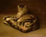 Ein gestreifter Kater ruht sich aus, gemalt von Theophile Steinlen.