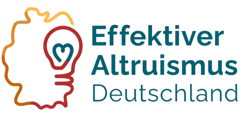 Logo für "Effektiver Altruismus Deutschland" mit stilisiertem Kopf und Glühbirne, die ein Herz enthält.