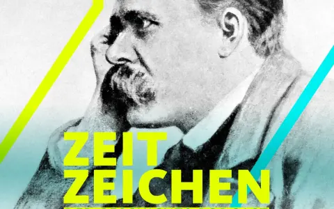 Ein Mann mit Schnurrbart, der über den ewigen Kreis nachdenkt, im Stil eines historischen Podcasts.