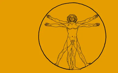 Vitruvianischer Mann als Symbol für das humanistisches menschenbild, perfekt proportioniert in Kreis und Quadrat.