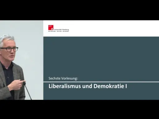 Mann mit Brille spricht über Liberalismus und Demokratie, inspiriert von Benjamin Constant. Universität Hamburg.