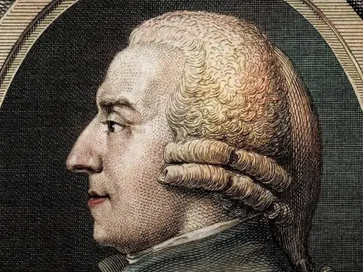 Porträt von Adam Smith, dem Vordenker der freien Marktwirtschaft, im Profil.