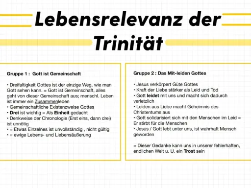 Die Lebensrelevanz der Trinität: Gott ist Gemeinschaft und leidet mit uns. Jesus ist Gott, der Mensch wurde.