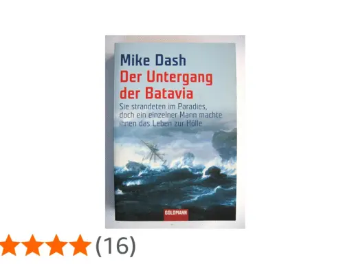 Buchcover "Der Untergang der Batavia" zeigt ein stürmisches Meer und ein sinkendes Schiff. Eine Geschichte über das Schicksal des Batavia-Schiffes.