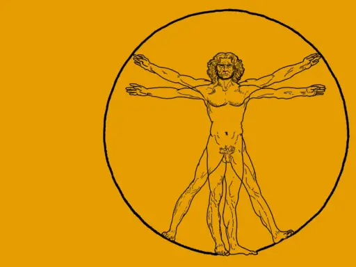 Vitruvianischer Mann als Symbol für das humanistisches menschenbild, perfekt proportioniert in Kreis und Quadrat.