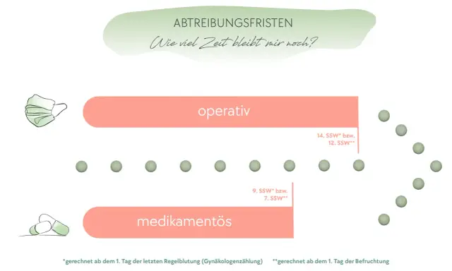 Übersicht über Abtreibungsfristen: Operativ bis 14. SSW, medikamentös bis 9. SSW. Wie viel Zeit bleibt mir noch?