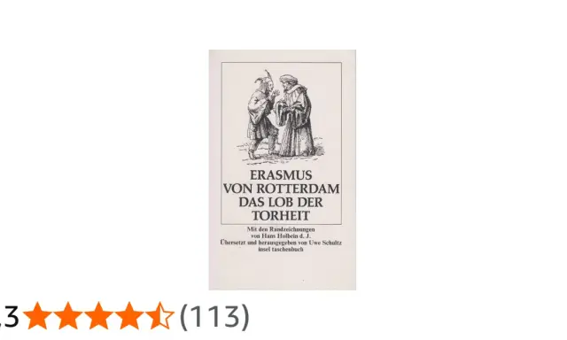 Buchcover: Erasmus von Rotterdam, "Das Lob der Torheit", mit Holbeins Randzeichnungen.