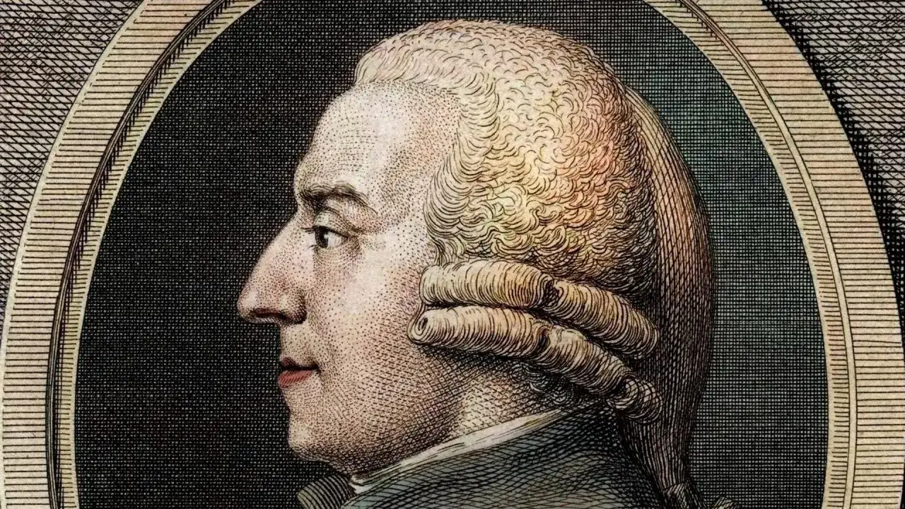 Porträt von Adam Smith, dem Vordenker der freien Marktwirtschaft, im Profil.