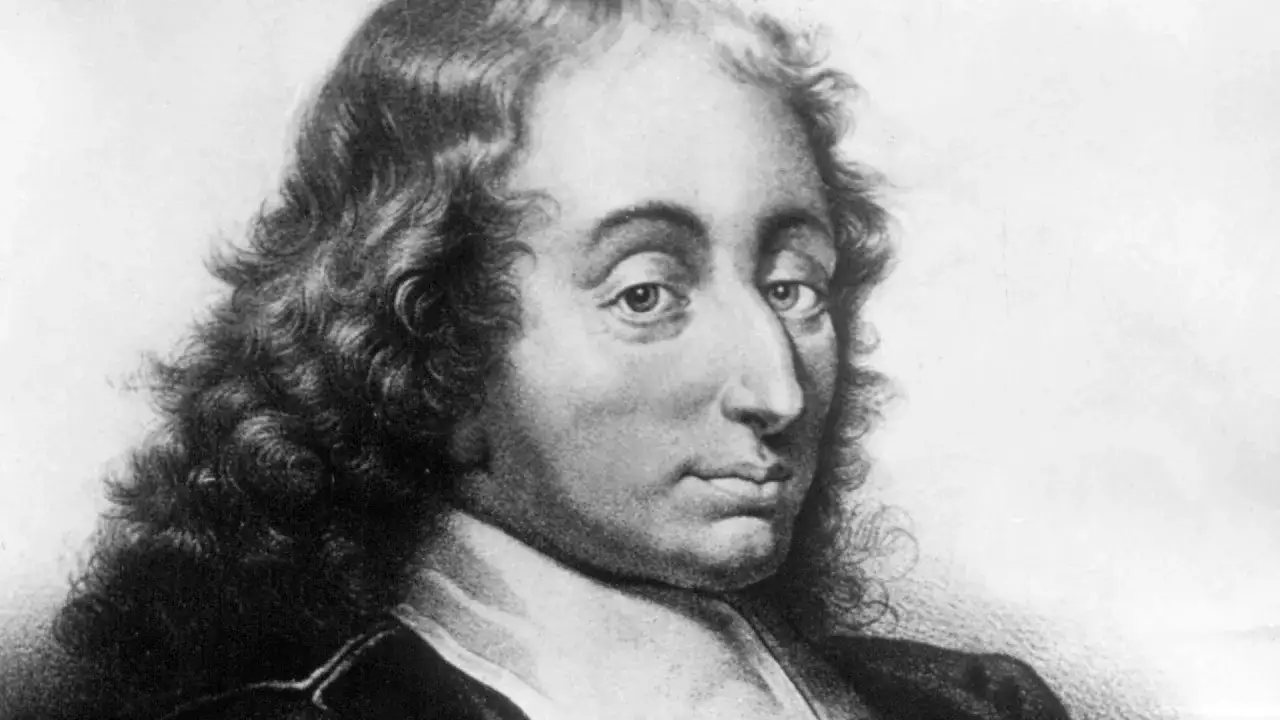 Porträt des französischen Philosophen Blaise Pascal mit lockigem Haar und nachdenklichem Blick.