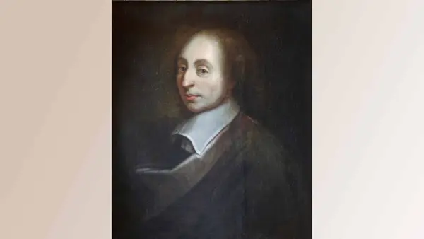 Gemälde von Blaise Pascal, dem französischen Mathematiker und Philosophen, mit nachdenklichem Blick.